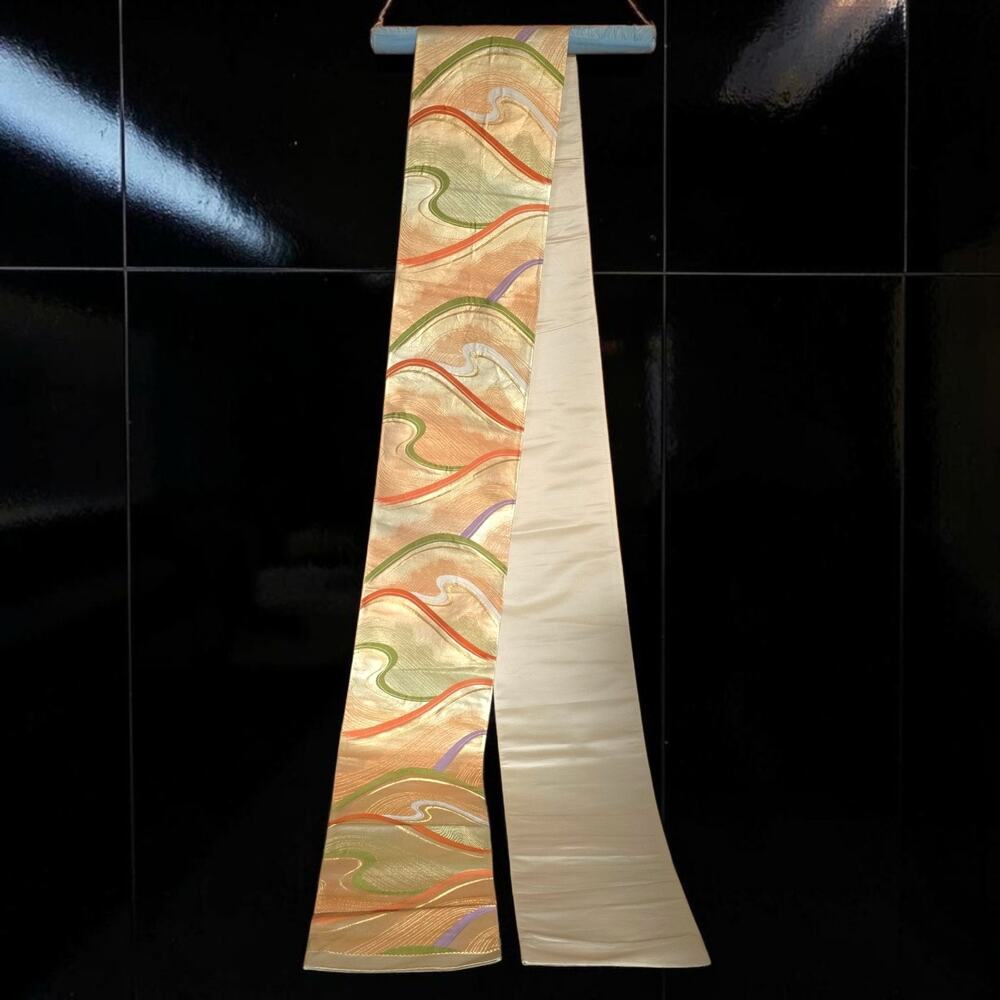 VTG Japanese Fukuro Obi Gold Metallic Brocade Silk 162" Kimono Sash Wall Hanging - Picture 2 of 13